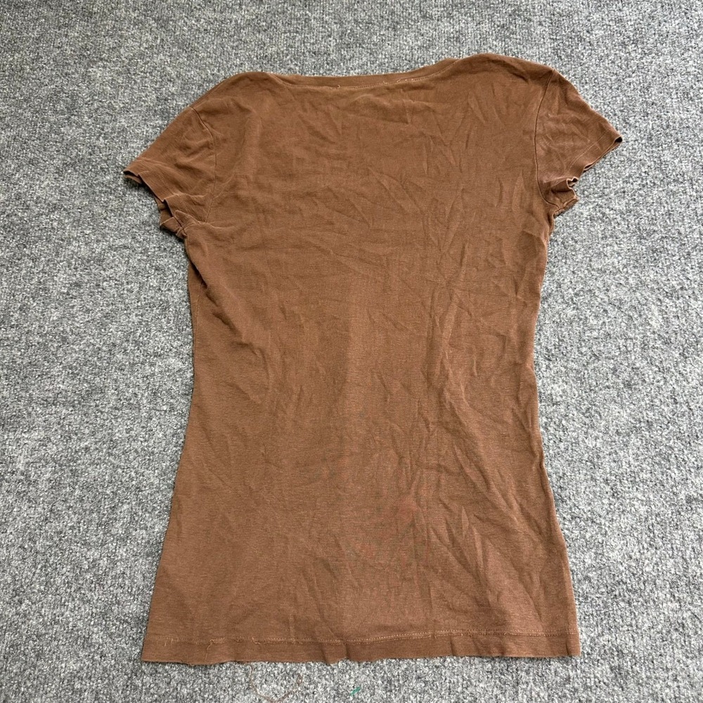 Tommy Hilfiger T-Shirt Womens Size S Brown V-Neck Cotton Slim Fit Logo Casual